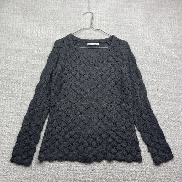 Alfred Sung Cable Knit Crochet Style Women Sz M Grey Charcoal Long sleeve - Picture 1 of 9